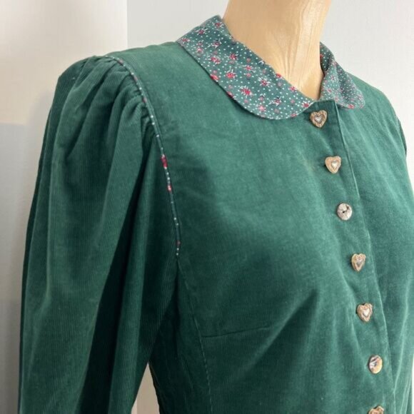 VTG Eger Germany Women's 8 Green Corduroy Button Down Shirt Top Fairy Whimsical - Picture 2 of 16
